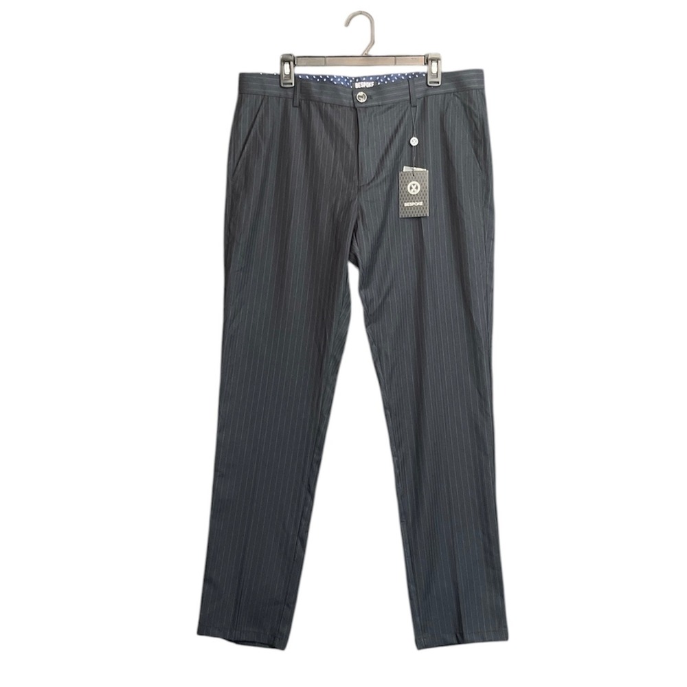 Bespoke Luxury Pinstripe Dress Pants 34 32 Navy NEW Cotton Lycra Trouser Office